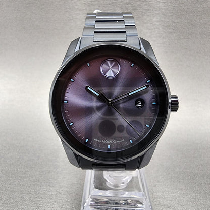 Movado Bold Verso Watch Men 42mm Blue Dial Dark Blue Tone Date Round 36008620