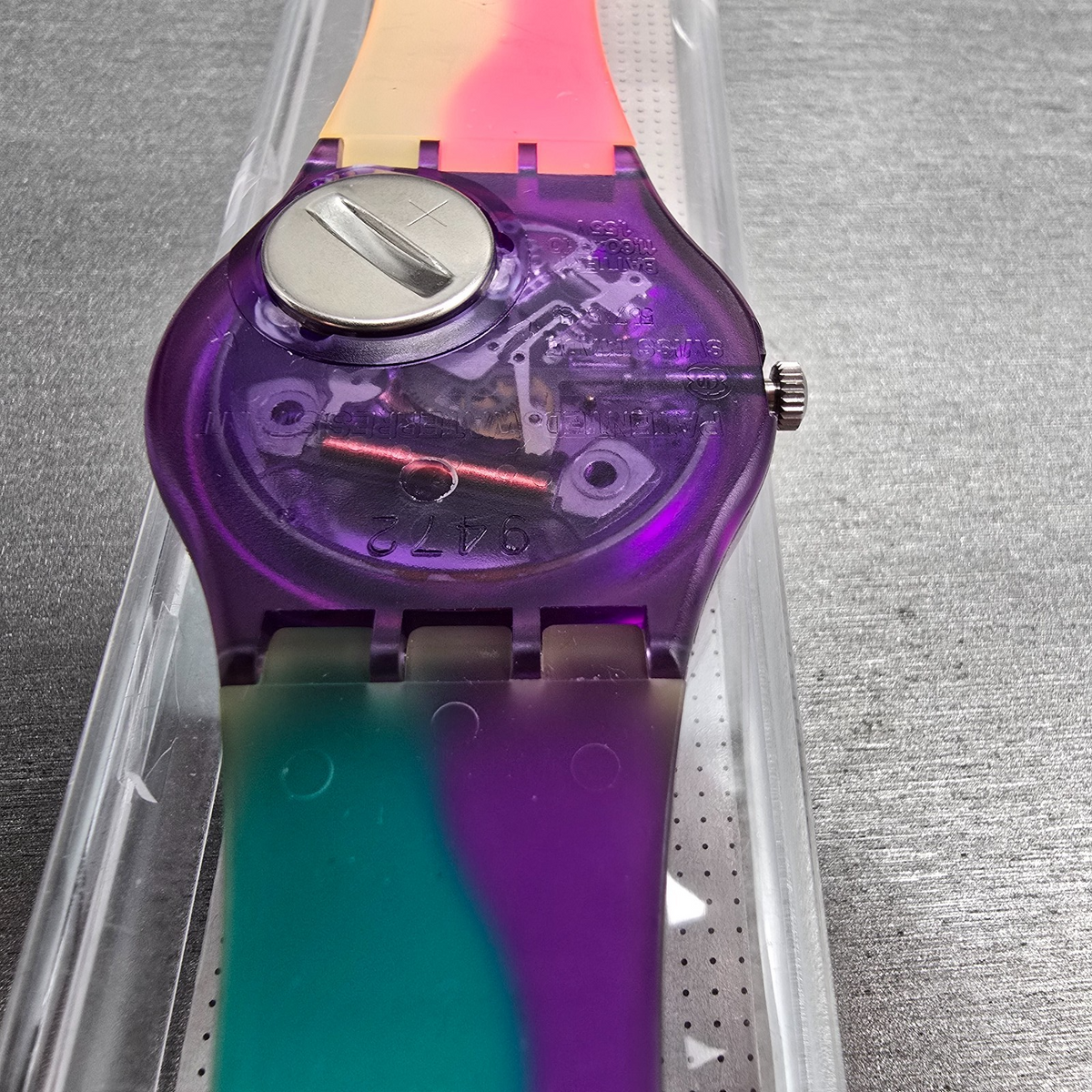 Swatch Scoob-A-Doo Watch Men 34mm Silver Dial Purple Case GV102 New Battery NOS12