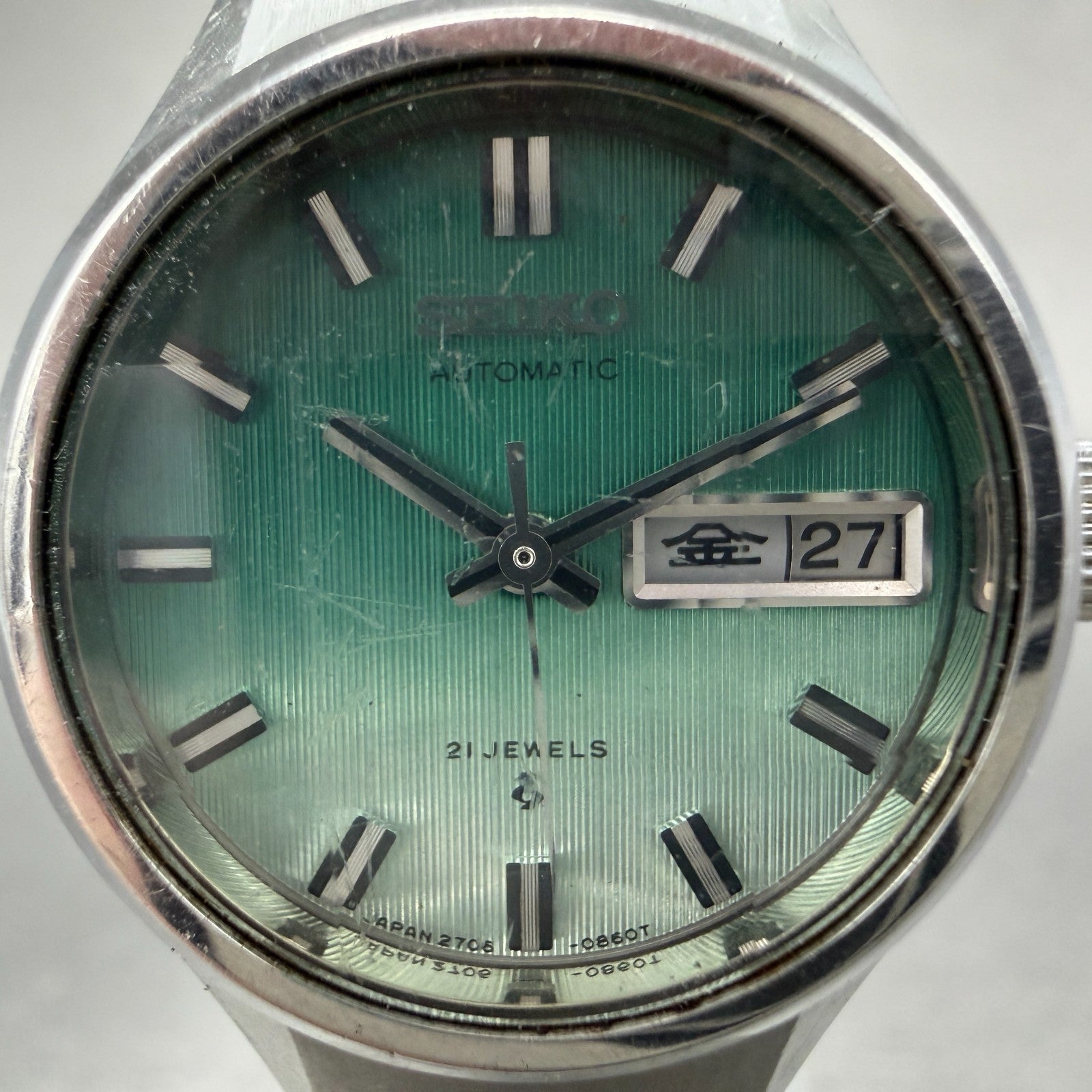 Seiko Automatic Watch Women 24mm Green Dial Silver Tone Daydate 2706-0310 Runs1