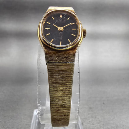 Citizen CQ Watch Women 16mm Black Dial Gold Tone Oval 3220-S09168 New Battery5