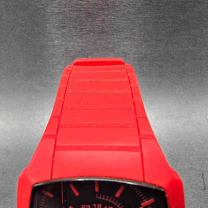 Diesel Trojan Watch Men 44mm Black Dial Red Tone Rectangle DZ-1351 New Battery4