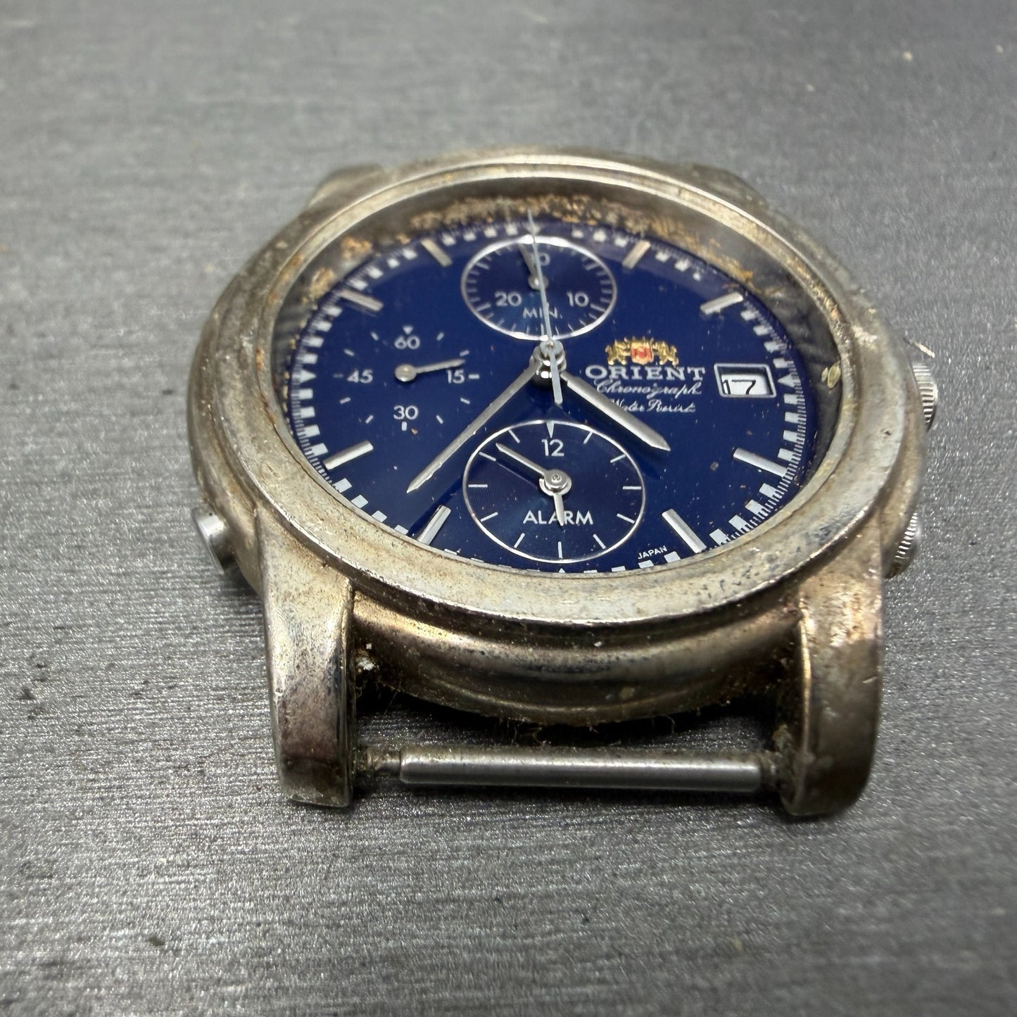 Orient Chronograph Watch Men 37mm Blue Dial Silver Tone Alarm TA0A-000 PARTS3