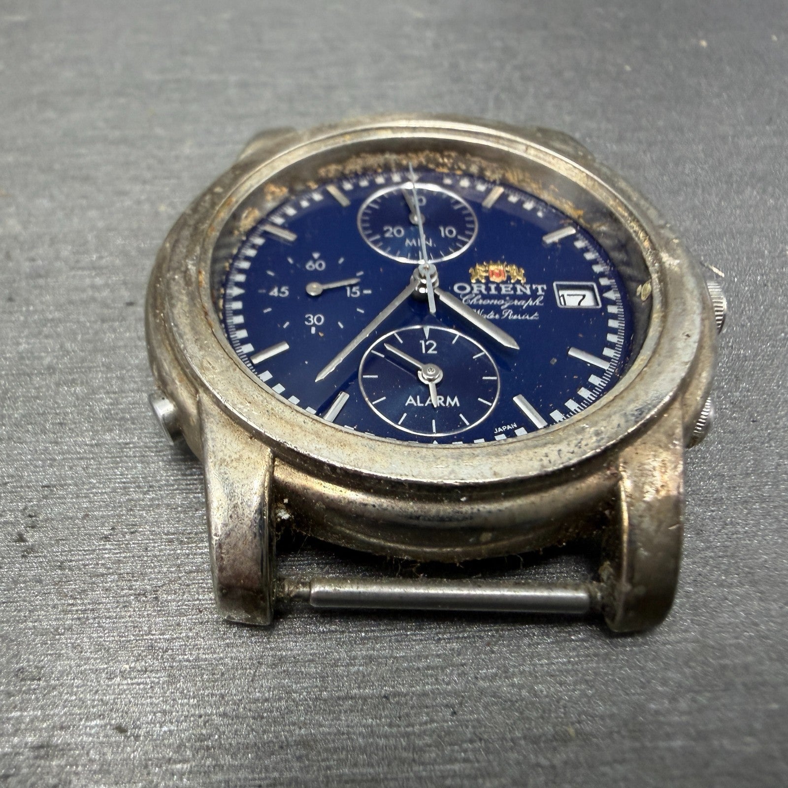Orient Chronograph Watch Men 37mm Blue Dial Silver Tone Alarm TA0A-000 PARTS3