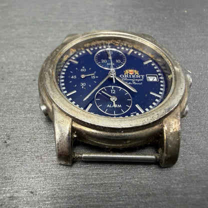 Orient Chronograph Watch Men 37mm Blue Dial Silver Tone Alarm TA0A-000 PARTS3