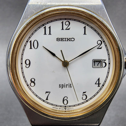 Seiko Spirit Watch Men 34mm White Dial Silver Tone Date 5p32-6b30 New Battery