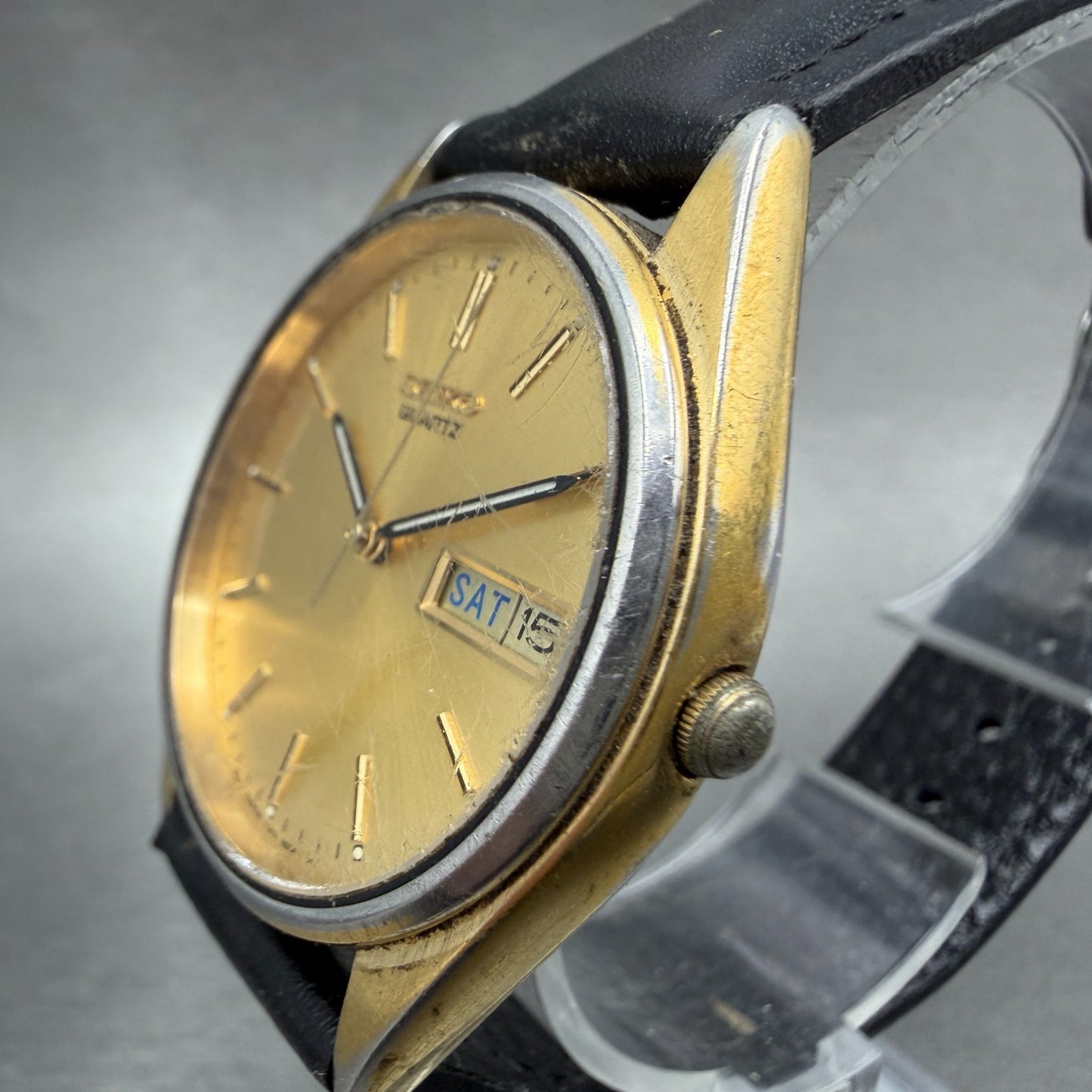Seiko Watch Men 35mm Champagne Dial Gold Tone Daydate Round 7N43-7A59 NewBattery2