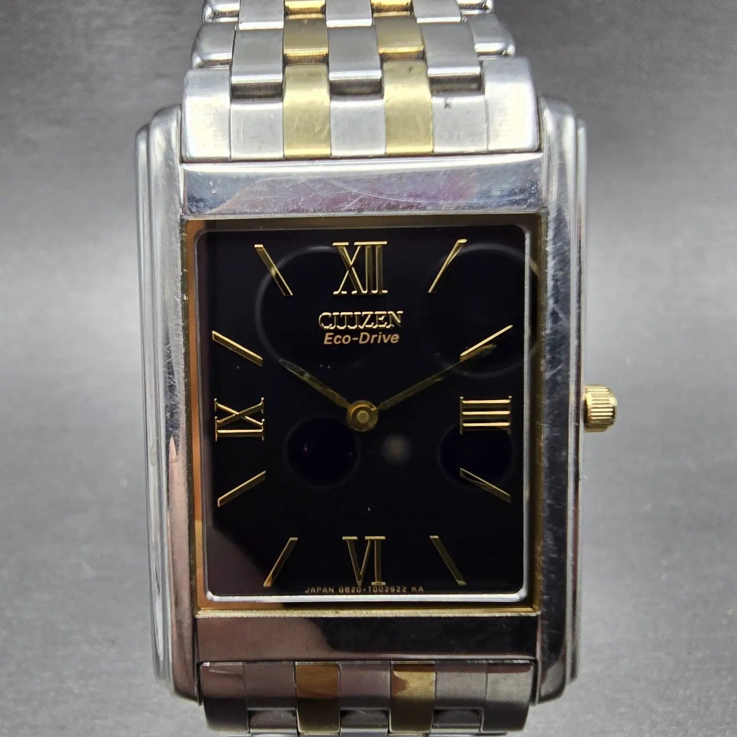 Citizen Eco-Drive Tank Watch Men 28mm Black Dial Two Tone G820-T001670 Runs UKl0
