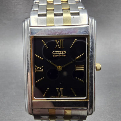 Citizen Eco-Drive Tank Watch Men 28mm Black Dial Two Tone G820-T001670 Runs UKl0