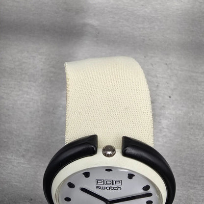 Pop Swatch Watch Watch Men White Dial White Case Round White Strap New Battery4