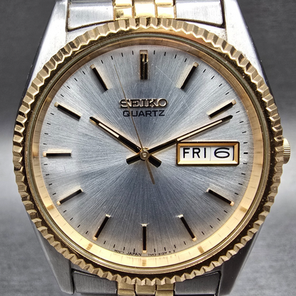Seiko President Watch Men 35mm Silver Dial Two Tone Daydate 7N43-8111 New Batt3