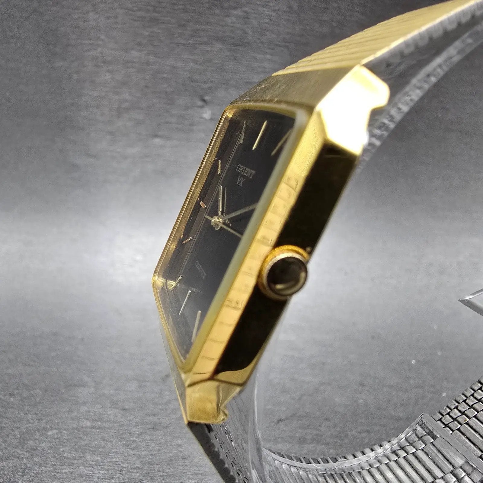 Orient VX Tank Watch Men 28mm Brown Dial Gold Tone Rectangle New Battery2