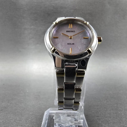 Seiko Solar Watch Women 24mm MOP Dial Two Tone Round V115-0AB0 Runs Bracelet5