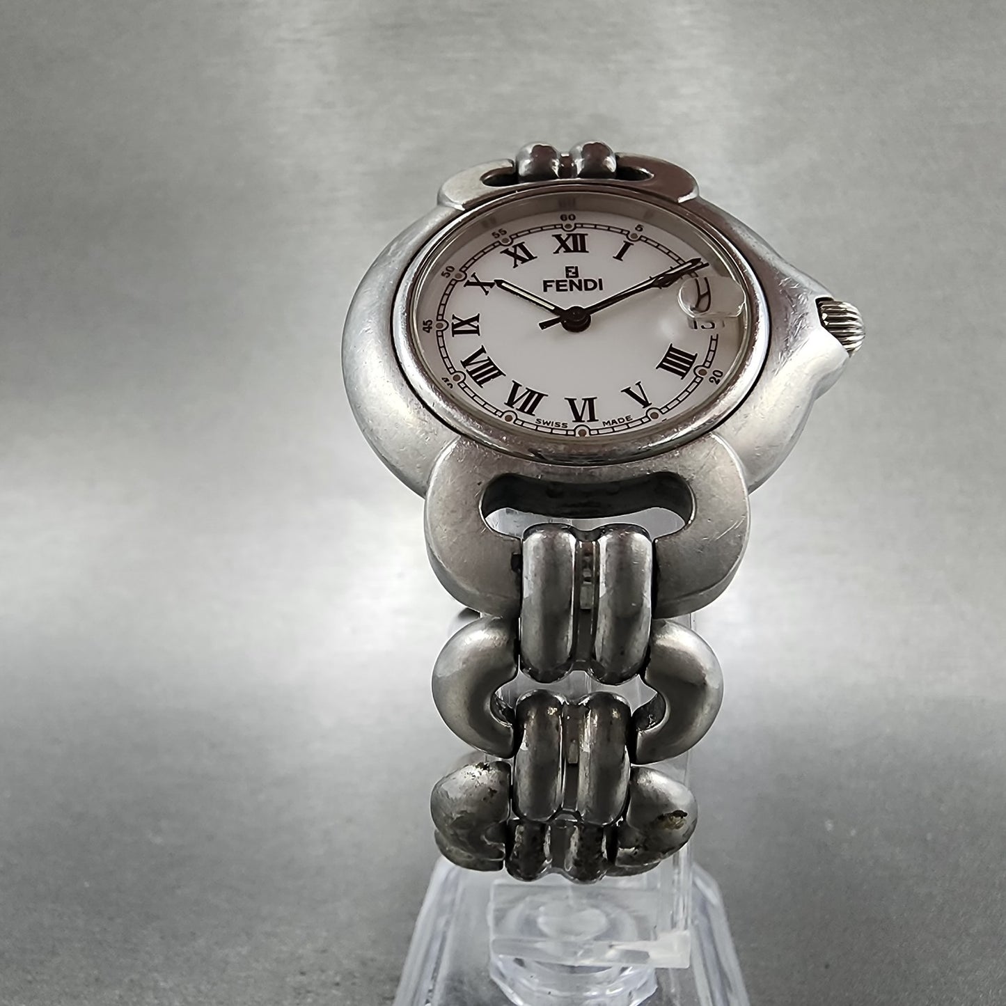 Fendi Orologi Watch Men 34mm White Dial Silver Tone Date Round READ!!!! New Batt5