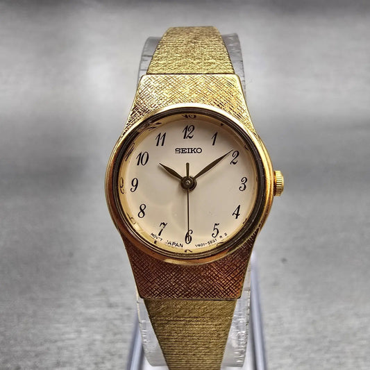 Seiko Watch Women 19mm Cream Dial Gold Tone Round V401-1819 New Battery Vintage0