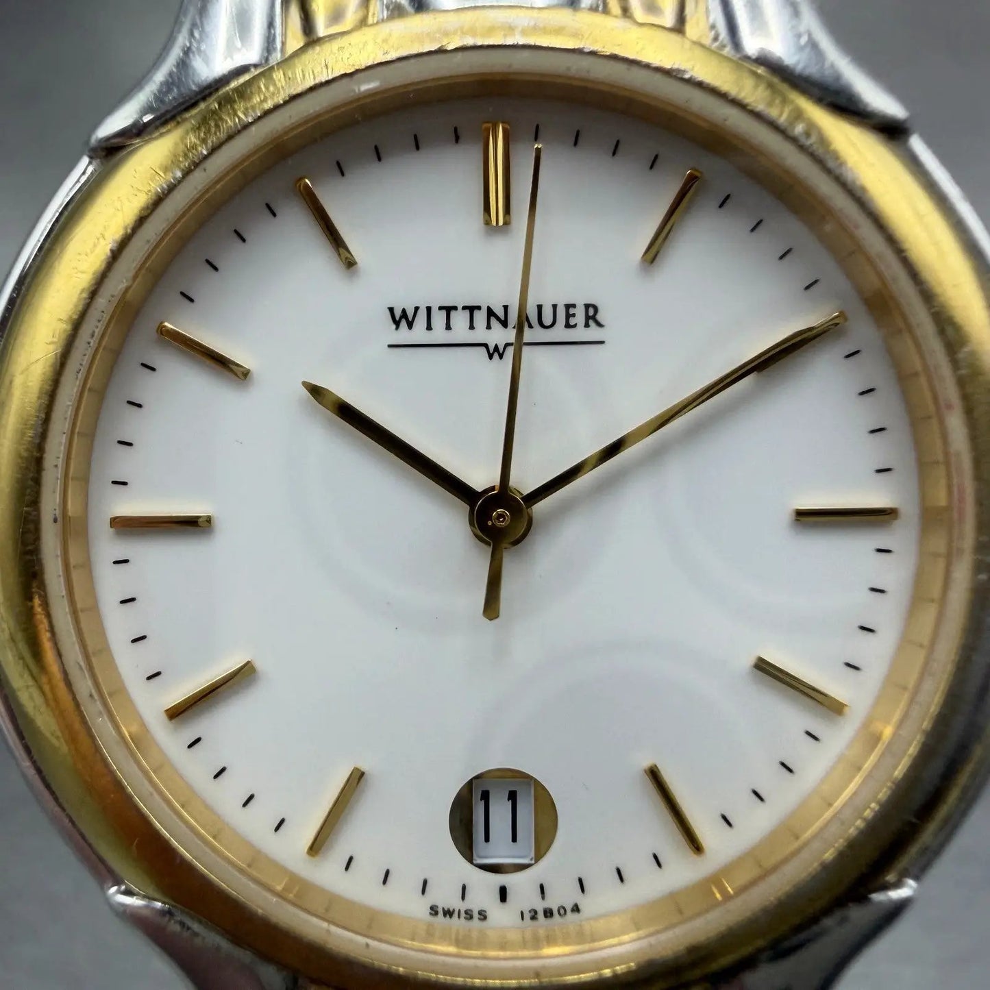 Wittnauer Watch Men 33mm White Dial Two Tone Date Round 12B04 PARTS Vintage2