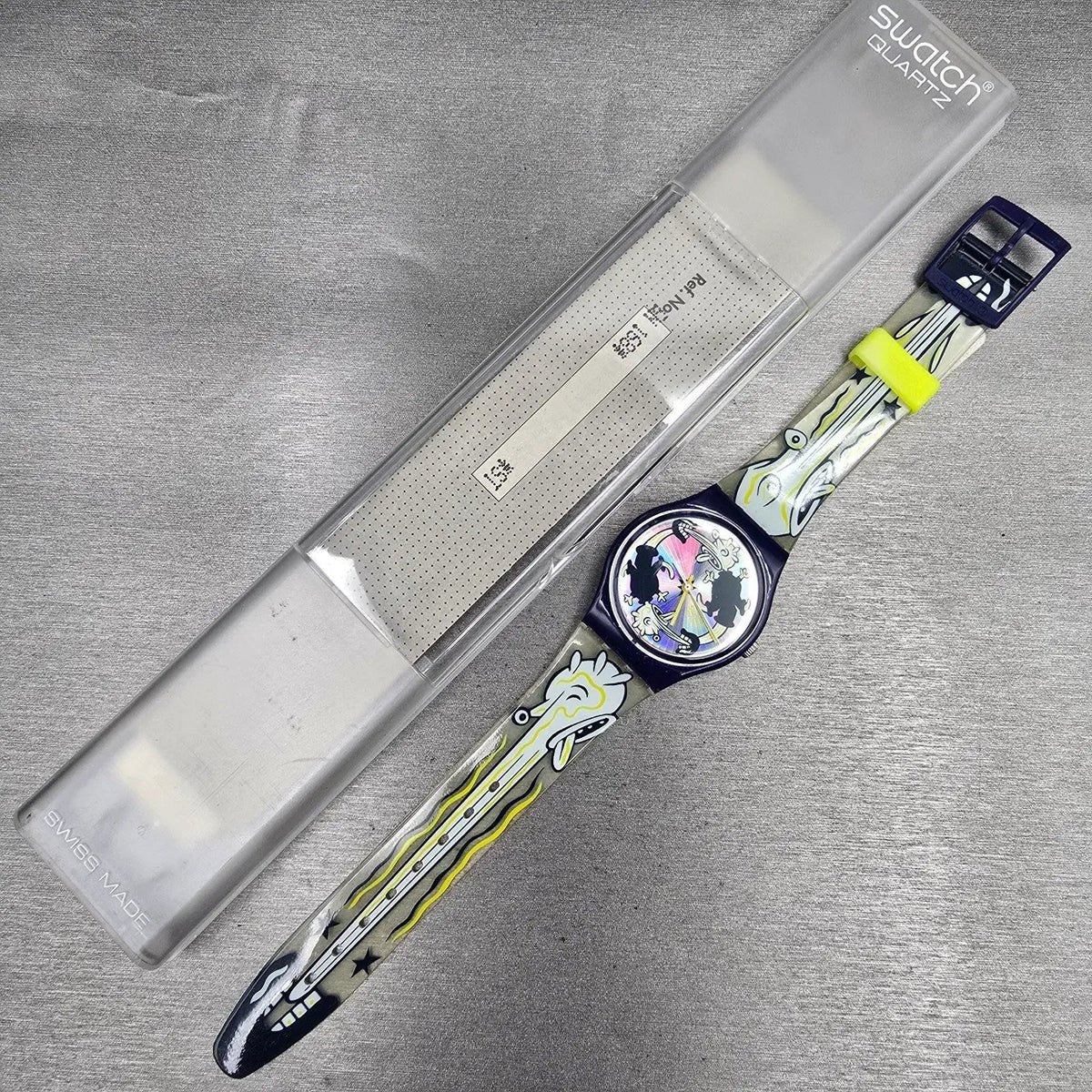 Swatch Twitch Twins Watch Men 33mm Silver Dial Blue Case GN168 New Battery NOS16