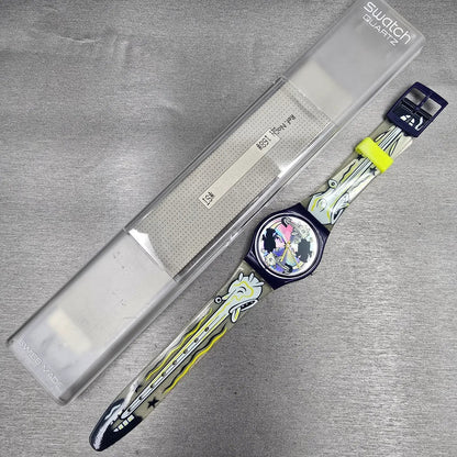 Swatch Twitch Twins Watch Men 33mm Silver Dial Blue Case GN168 New Battery NOS16