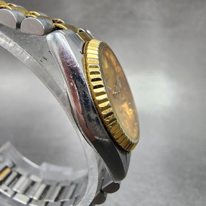 Seiko SQ Watch Women 24mm Gold Dial Two Tone Daydate 24mm Round New Battery B123