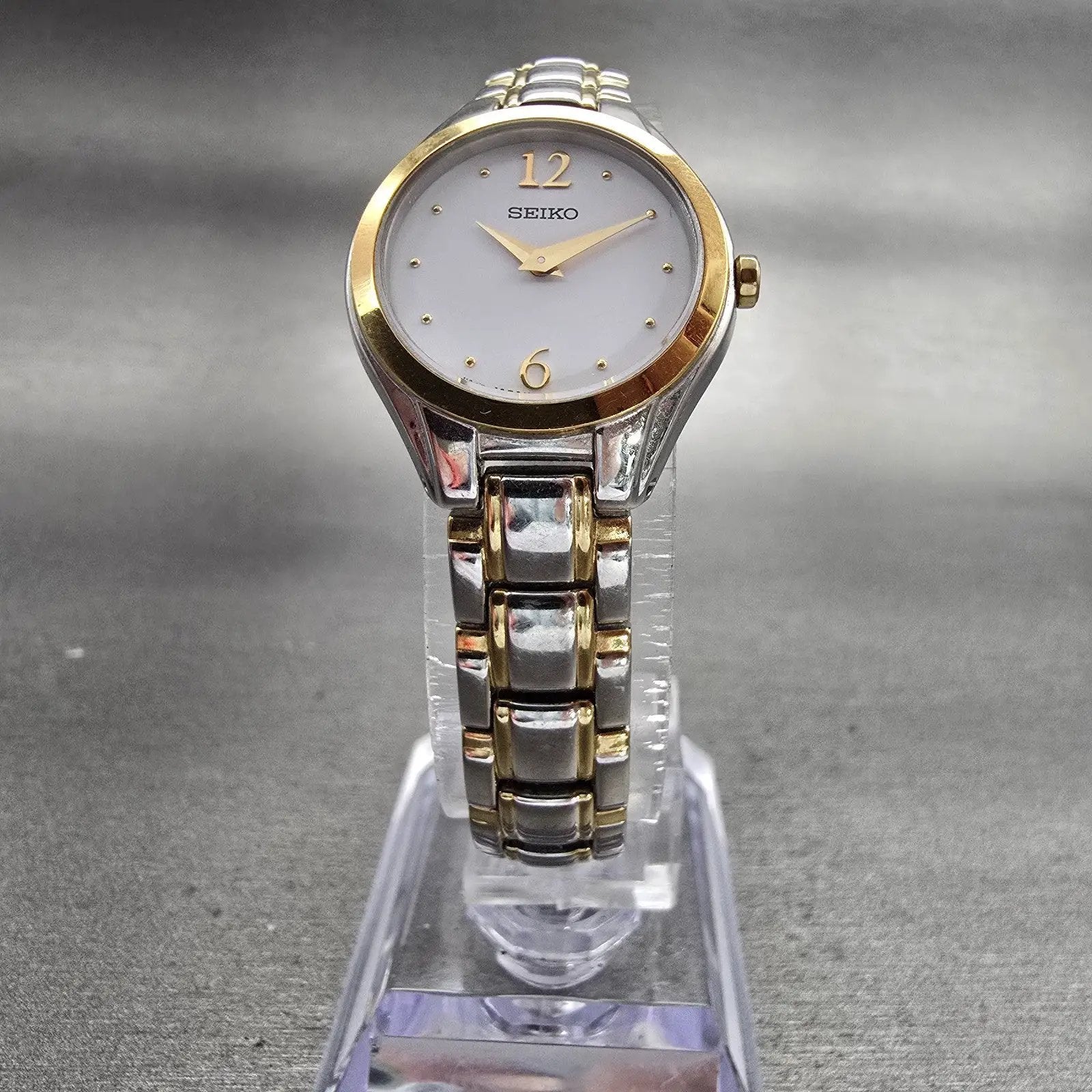 Seiko Watch Women 23mm White Dial Two Tone Round 1N00-0RM0 New Battery Vintage5