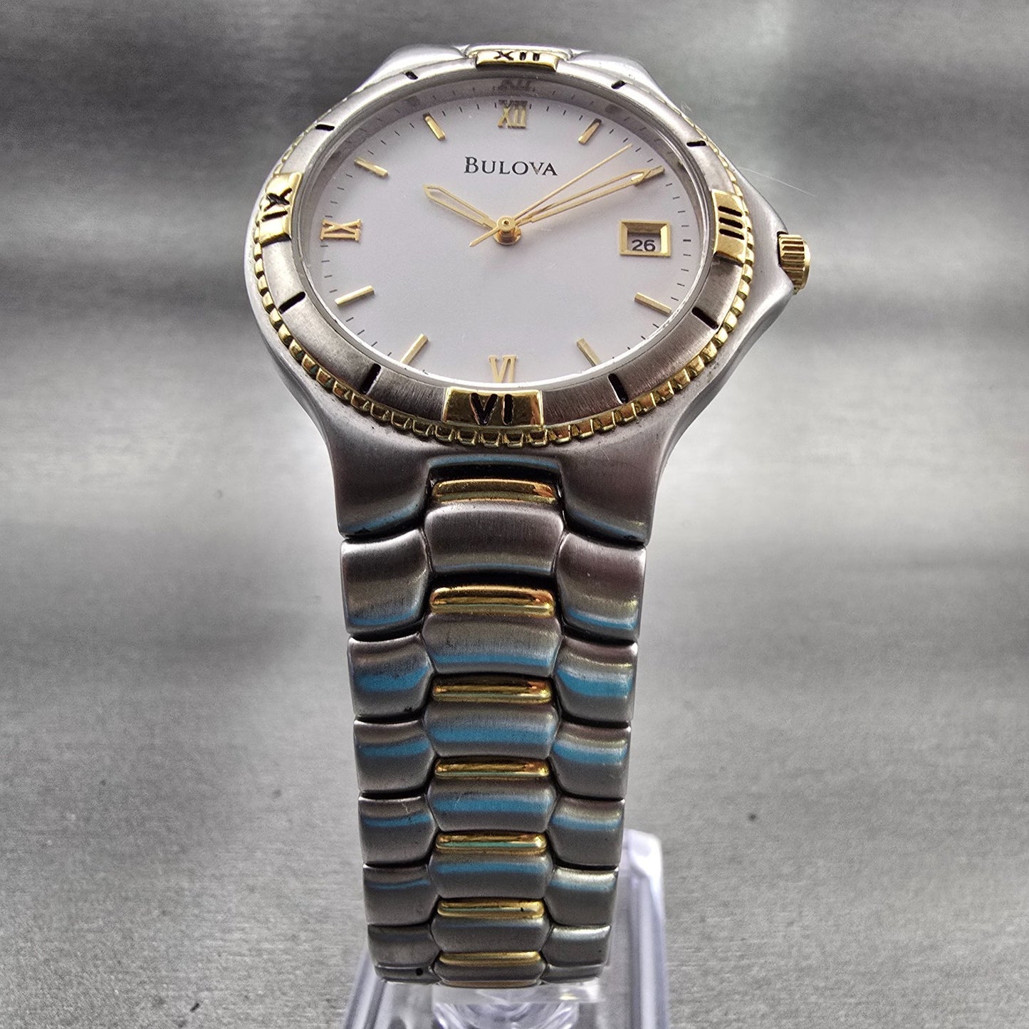 Bulova Watch Men 34mm White Dial Two Tone Date Round 98G14 New Battery5