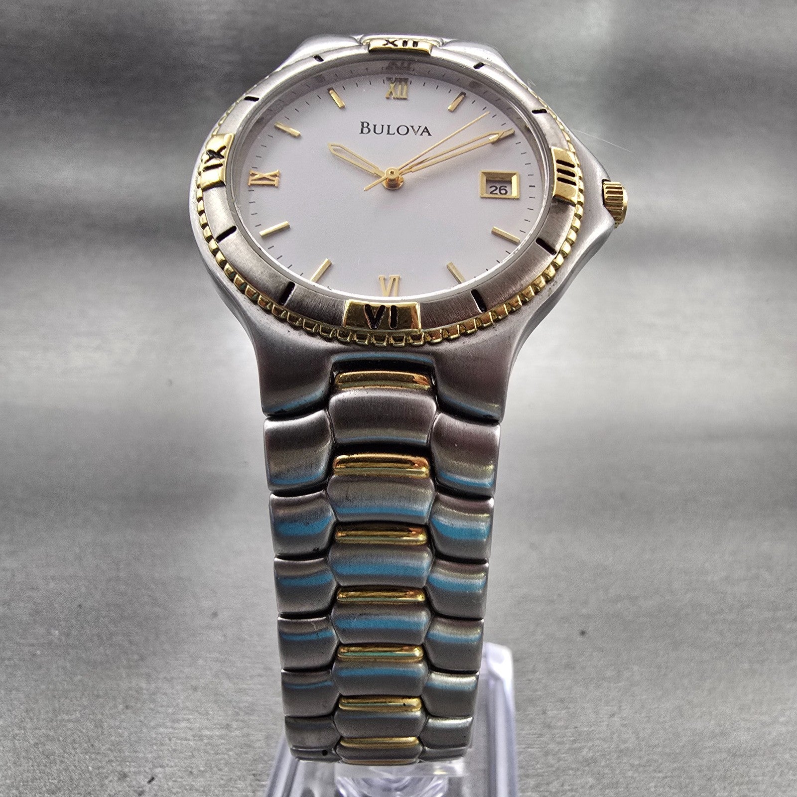 Bulova Watch Men 34mm White Dial Two Tone Date Round 98G14 New Battery5