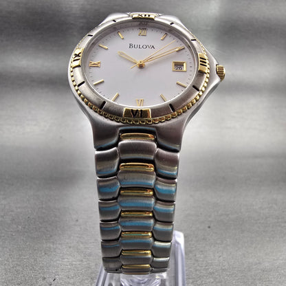 Bulova Watch Men 34mm White Dial Two Tone Date Round 98G14 New Battery5