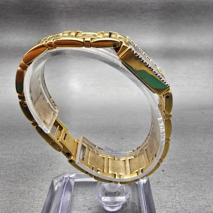Bulova Watch Women 16mm Gold Dial Gold Tone Rectangle 98R52 New Battery Diamonds8