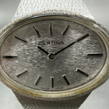 Certina Watch Women 25mm Silver Dial Silver Tone Manaul Wind Oval Runs VTG1