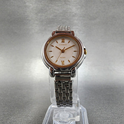 Seiko Lucent Watch Women 23mm White Dial Silver Tone Round 4N21-0610 New Battery