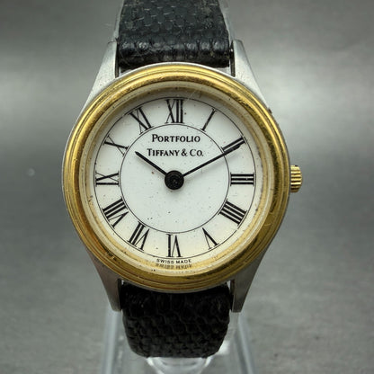 Tiffany Co Portfolio Watch Women 24mm White Dial Two Tone Round NO CASEBACKPARTS0