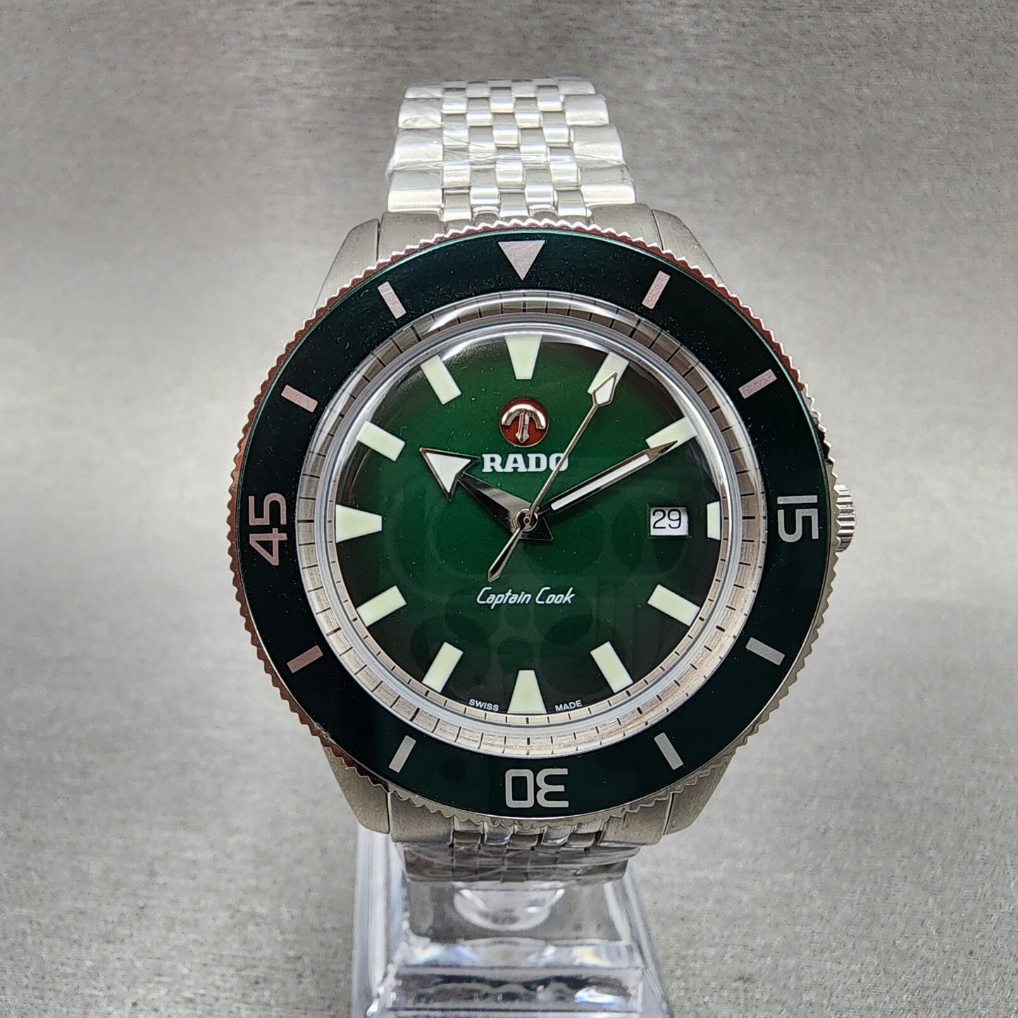 Rado Captain Cook Dive Watch Men 41mm Green Dial Steel Date Automatic Custom Run0