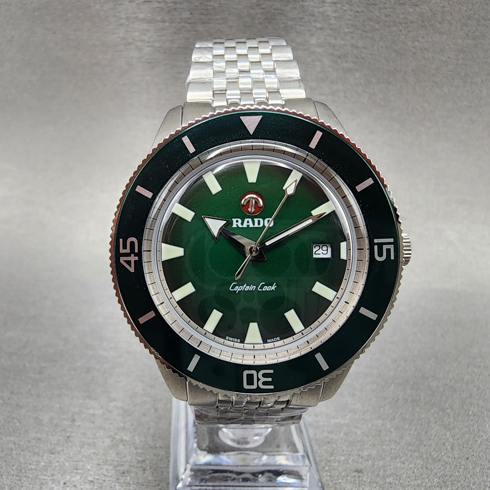 Rado Captain Cook Dive Watch Men 41mm Green Dial Steel Date Automatic Custom Run0