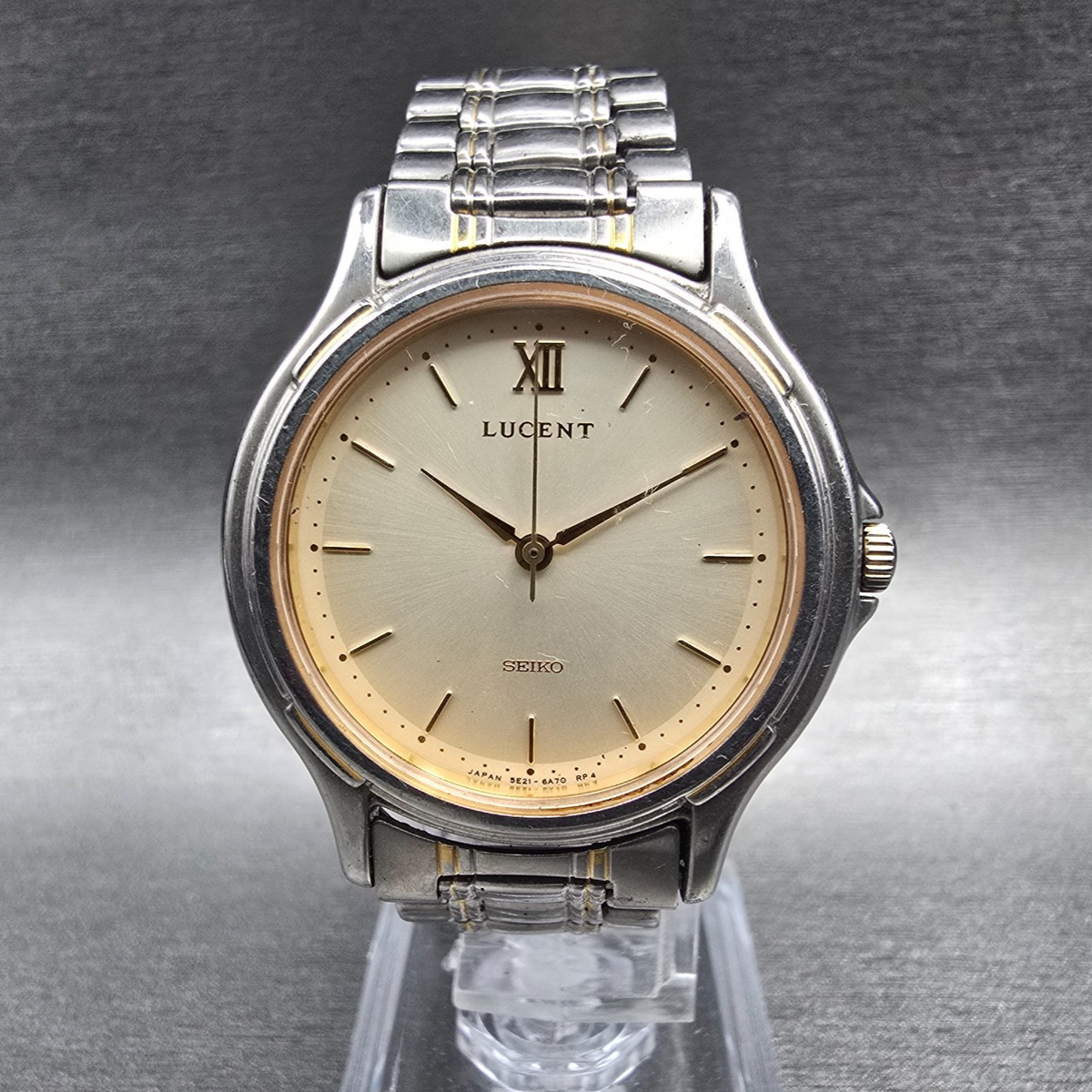 Seiko Lucent Watch Men 32mm Champagne Dial Silver Round 5E21-6B00 New Batt JDM0