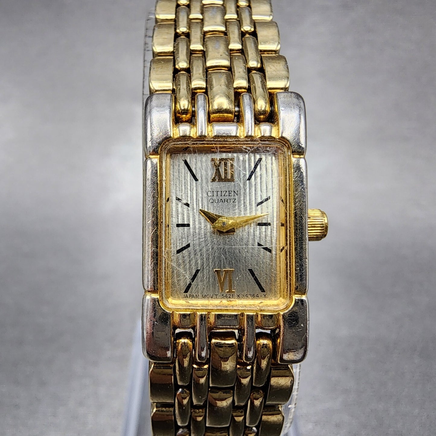 Citizen Tank Watch Women 15mm Silver Dial Gold Tone Rectangle New Battery VTG0