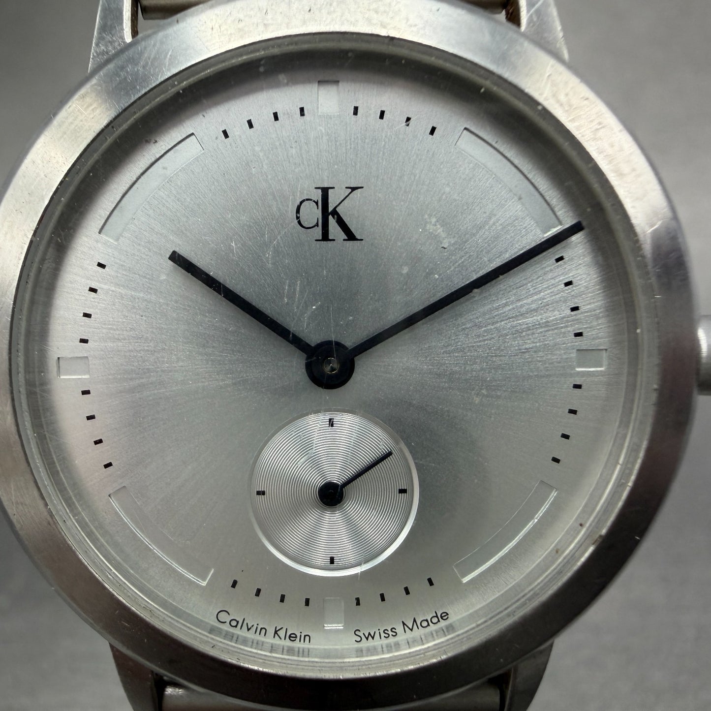 Calvin Klein Watch Men 35mm Silver Dial Steel Round K3311 Mesh Band New Battery1