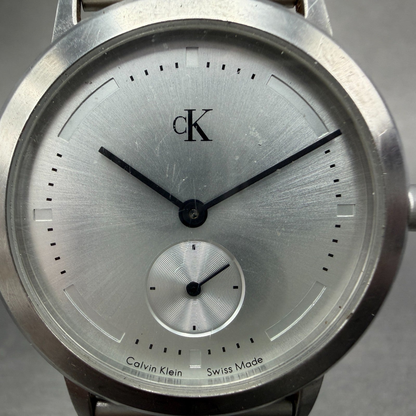 Calvin Klein Watch Men 35mm Silver Dial Steel Round K3311 Mesh Band New Battery1