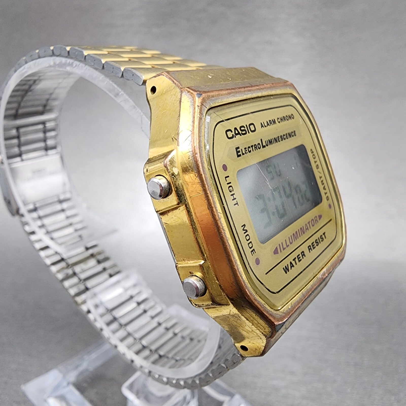 Casio Illuminator Watch Men 36mm Digital Gold Tone Alarm Chrono A168 New Battery3
