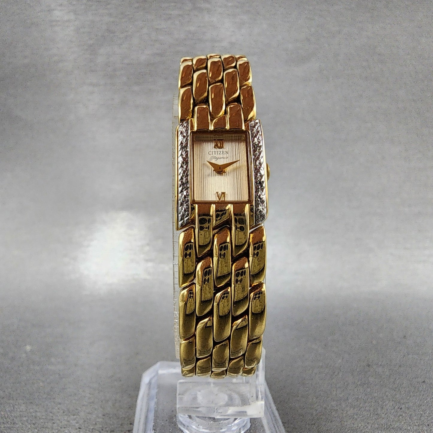 Citizen Elegance Tank Watch Women 15mm Champagne Dial Gold Tone New Battery5