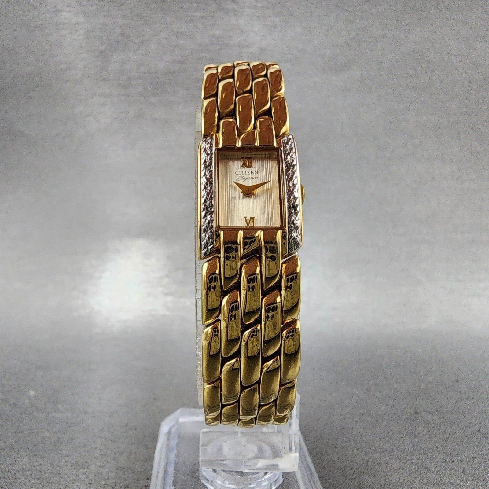 Citizen Elegance Tank Watch Women 15mm Champagne Dial Gold Tone New Battery5