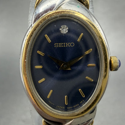Seiko Watch Women 18mm Blue Dial Two Tone Oval Diamond 1N00-0BL0 New Battery1
