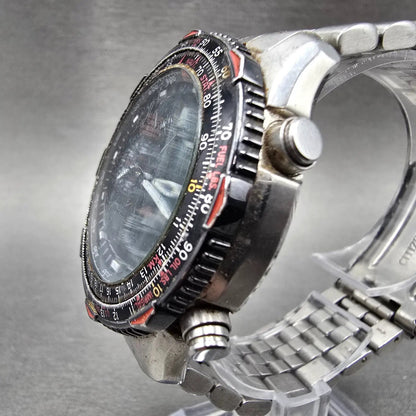 Citizen Navihawk World Time Chronograph Watch Men 42mm Black Dial Steel PARTS3
