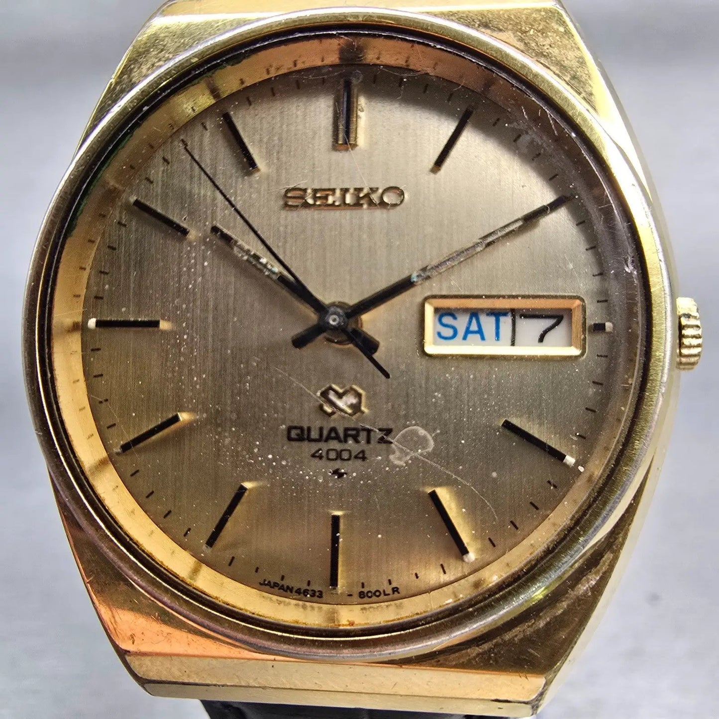 Seiko SQ Watch Men 35mm Gold Dial Gold Tone Daydate Round 4633-8009 New Battery1