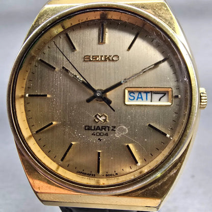 Seiko SQ Watch Men 35mm Gold Dial Gold Tone Daydate Round 4633-8009 New Battery1