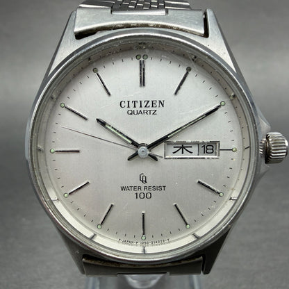 Citizen CQ Watch Men 35mm White Dial Steel Daydate Round 4-212070 New Battery1