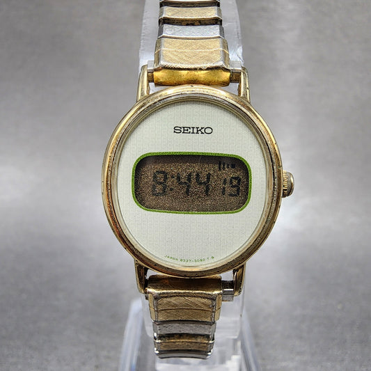 Seiko Digital Watch Women 22mm LCD White Dial Gold Tone Oval B3375050 New Batt0