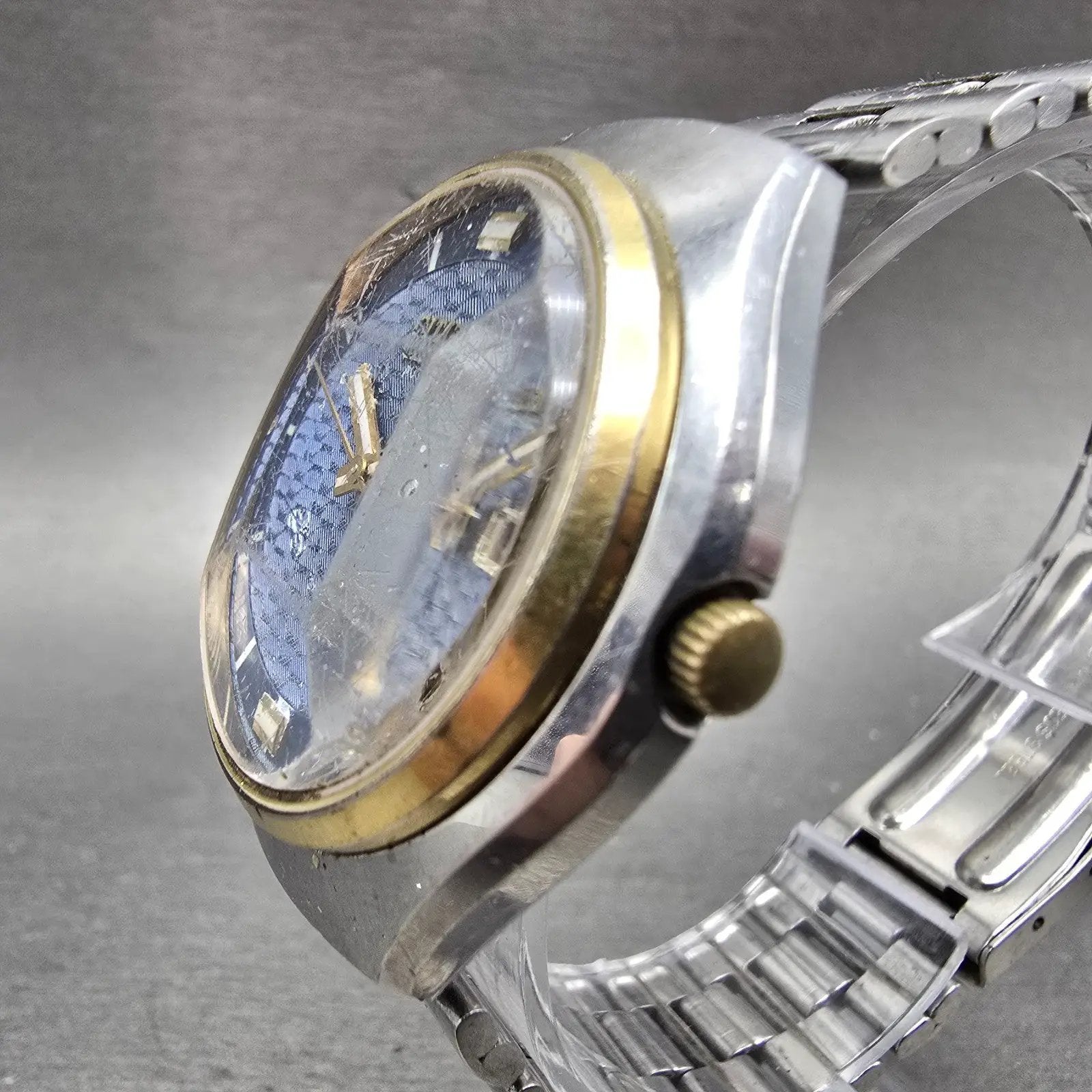 Citizen Automatic Watch Men 38mm Blue Dial Two Tone Daydate 4-164181 PARTS VTG3
