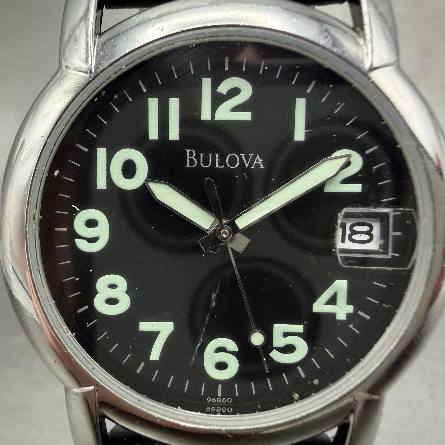 Bulova Watch Unisex 34mm Black Dial Silver Tone Date Round 96B60 New Battery1