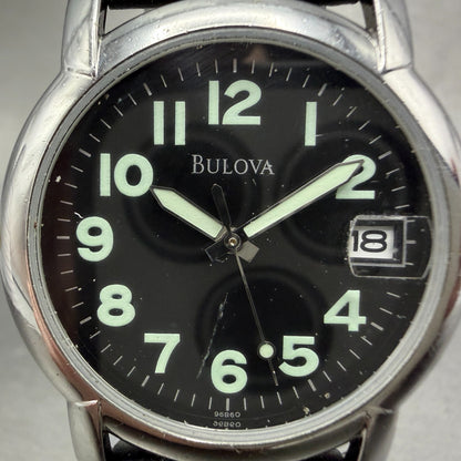 Bulova Watch Unisex 34mm Black Dial Silver Tone Date Round 96B60 New Battery1