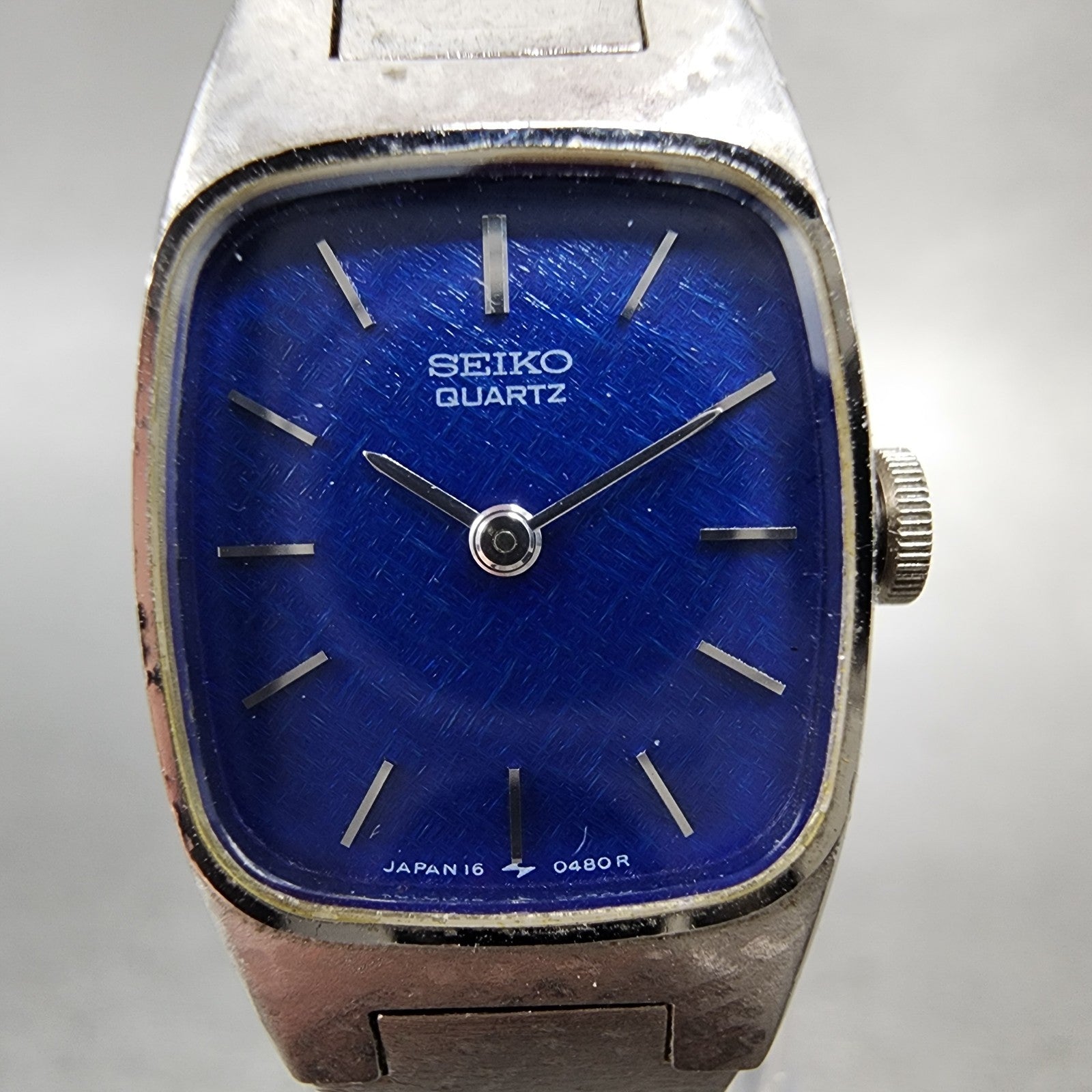 Seiko Watch Women 16mm Blue Dial Silver Tone Rectangle 165009 New Battery1