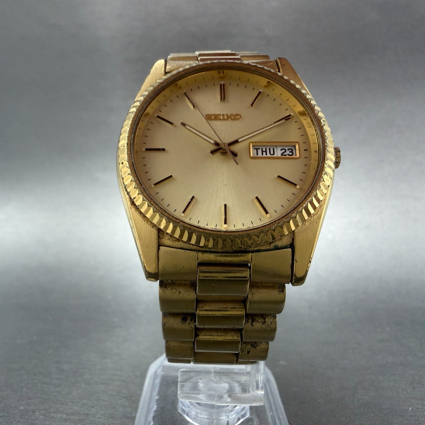 Seiko President Watch Men 36mm Champange Dial Gold Tone Daydate 7N43-8111 NewBat5